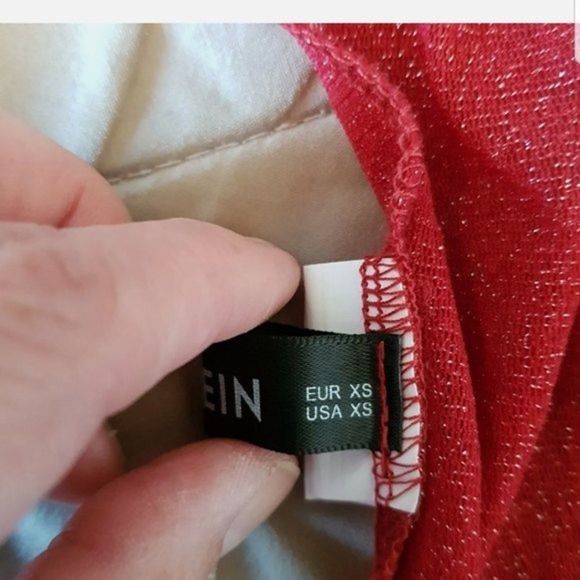 Shein Red Sheer Holiday Blouse Top - Picture 9 of 12